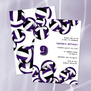 Invitación fiesta de cumpleaños de voleibol en equipo negro m