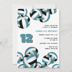 Invitación fiesta de cumpleaños de voleibol en equipo negro v
