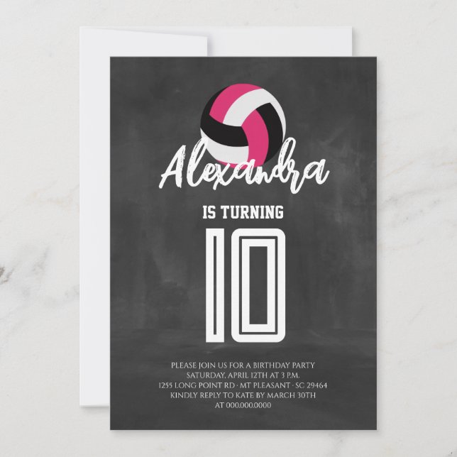 Invitación Fiesta de cumpleaños de voleibol en pizarra (Anverso)