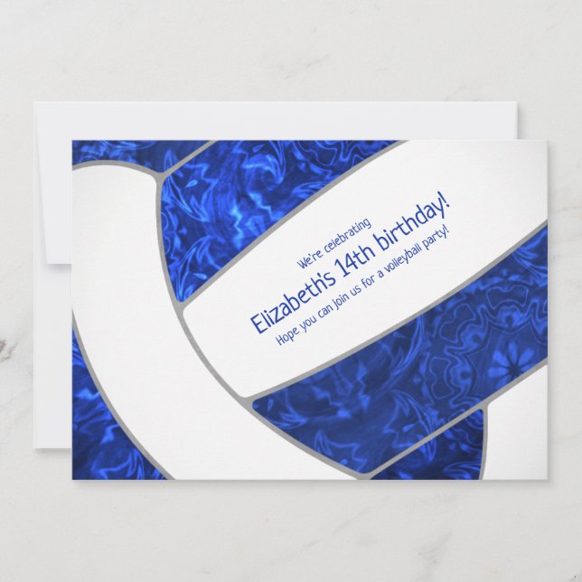 Invitación fiesta de cumpleaños de voleibol femenino azul rea (Anverso)