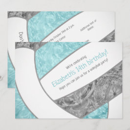 Invitación fiesta de cumpleaños de voleibol femenino gris acu