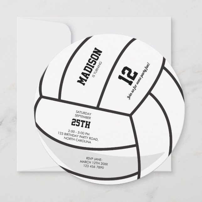 Invitación Fiesta de cumpleaños de voleibol personalizado (Anverso)