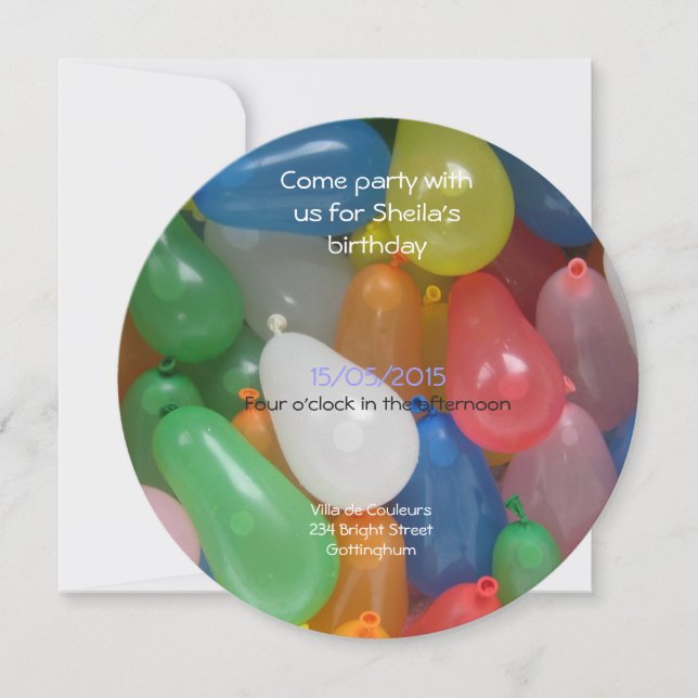 Invitación fiesta de cumpleaños de water baloon (Anverso)