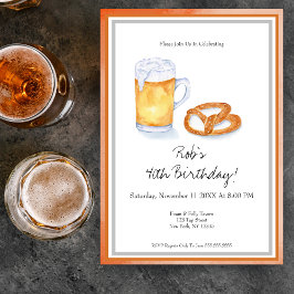 Invitación Fiesta de cumpleaños de Watercolor Beer & Pretzel