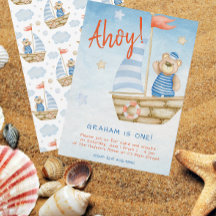 Fiesta de cumpleaños de Watercolor Cute Sailboat