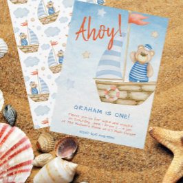 Invitación Fiesta de cumpleaños de Watercolor Cute Sailboat
