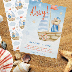 Invitación Fiesta de cumpleaños de Watercolor Cute Sailboat
