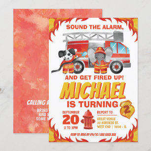 Invitación Fiesta de cumpleaños de Watercolor Fire Truck