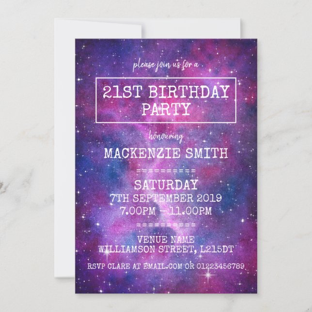 Invitación Fiesta de cumpleaños de Watercolor Galaxy (Anverso)