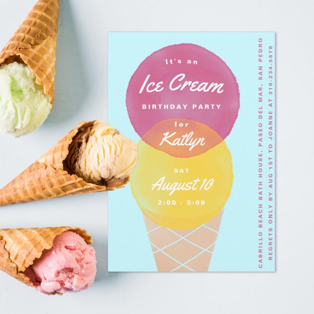 Invitación Fiesta de cumpleaños de Watercolor Ice Cream (Subido por el creador)