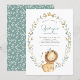 Invitación Fiesta de cumpleaños de Watercolor León Prince Wre