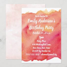 Invitación Fiesta de cumpleaños de Watercolor Sunset