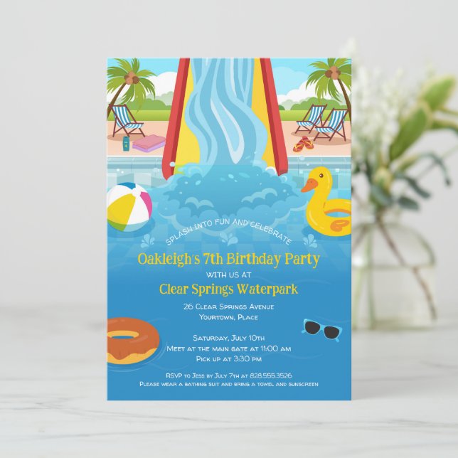 Invitación Fiesta de cumpleaños de Waterpark Slide Child (Anverso de pie)