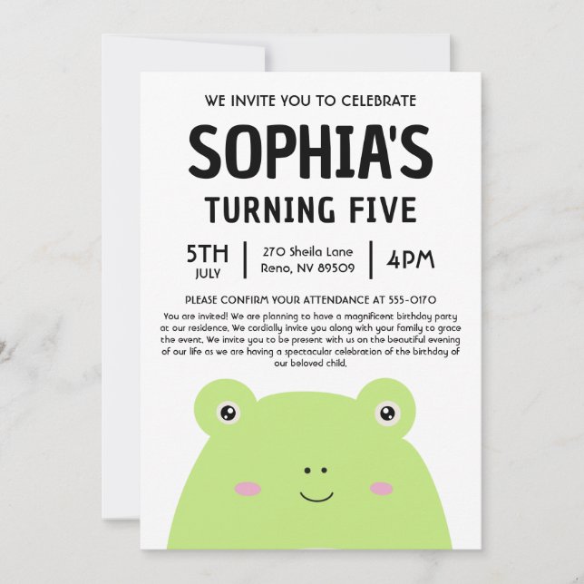 Invitación Fiesta de Cumpleaños de Wendy La Rana Squishmallow (Anverso)