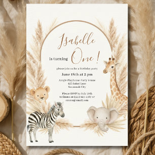 Invitación Fiesta de cumpleaños de Wild One Safari Pampas Boh