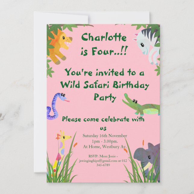 Invitación Fiesta de cumpleaños de Wild Safari (Anverso)