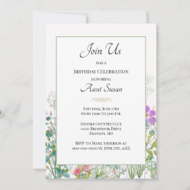 Invitación Fiesta de cumpleaños de Wildflowers Greenery Aunt