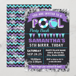 Invitación Fiesta de cumpleaños de Winter Purple Pool