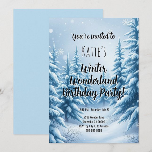 Invitación Fiesta de cumpleaños de Winter Wonderland (Anverso / Reverso)