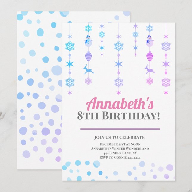 Invitación Fiesta de cumpleaños de Winter Wonderland (Anverso / Reverso)