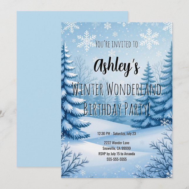 Invitación Fiesta de cumpleaños de Winter Wonderland (Anverso / Reverso)