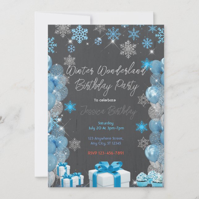 Invitación Fiesta de cumpleaños de Winter Wonderland (Anverso)
