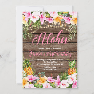 Invitación Fiesta de cumpleaños de Wood Pineapple Aloha