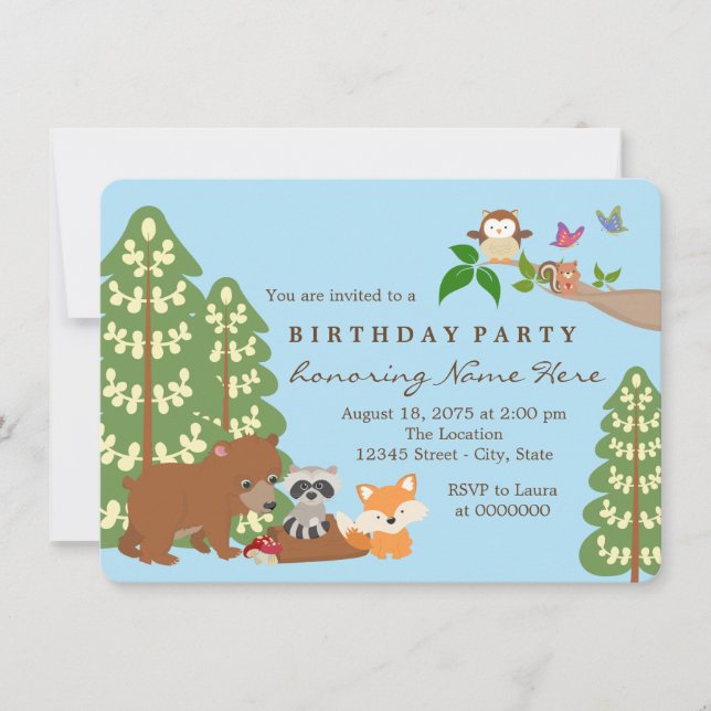 Invitación Fiesta de cumpleaños de Woodland (Anverso)