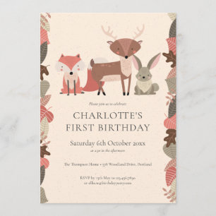 Invitación Fiesta de cumpleaños de Woodland Animals