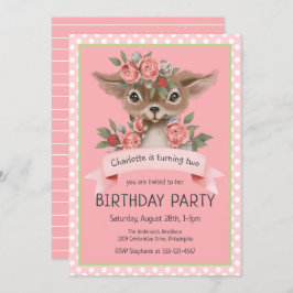 Invitación Fiesta de cumpleaños de Woodland Baby Deer Pink Ch