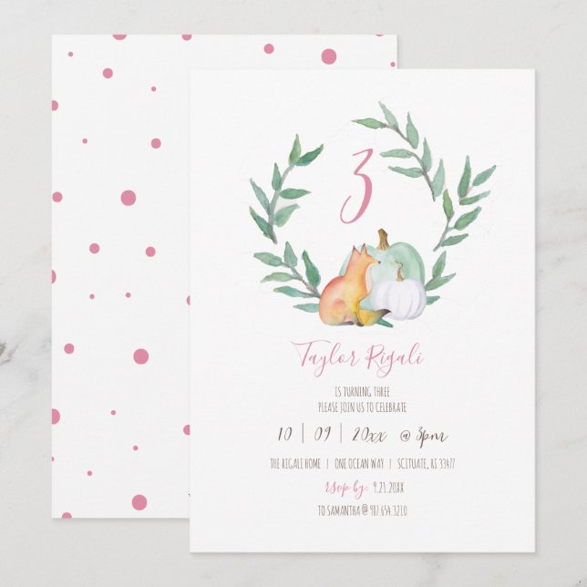 Invitación Fiesta de cumpleaños de Woodland con tema de otoño (Anverso / Reverso)