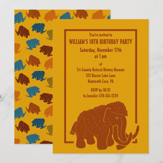 Invitación Fiesta de cumpleaños de Wooly Mammoth, Personaliza (Anverso / Reverso)