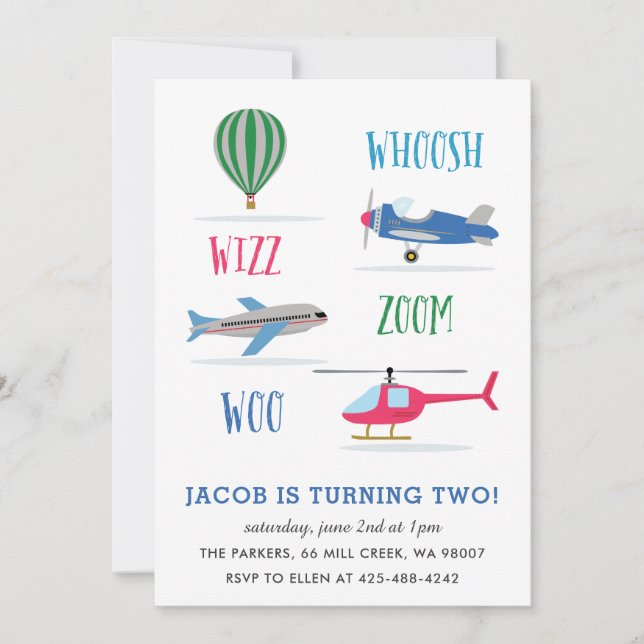 Invitación Fiesta de cumpleaños de Woosh Vroom Woo Air Kid (Anverso)