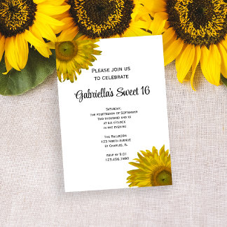 Invitación Fiesta de cumpleaños de Yellow Sunflower Sweet 16