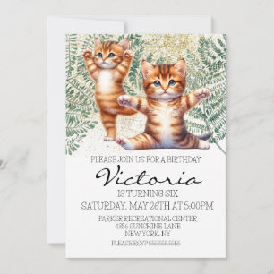 Invitación Fiesta de Cumpleaños de Yoga con Gatito Adorable y
