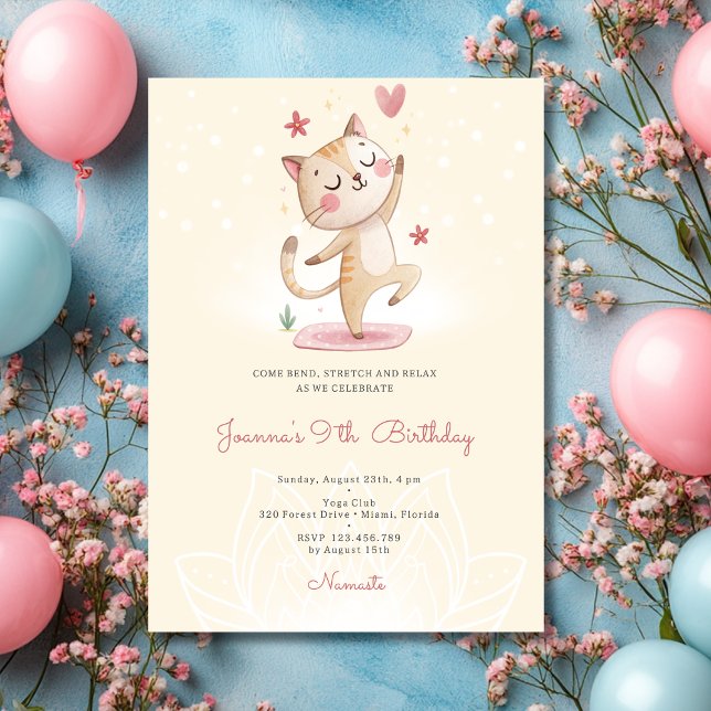 Invitación fiesta de cumpleaños de yoga con gatos (Subido por el creador)