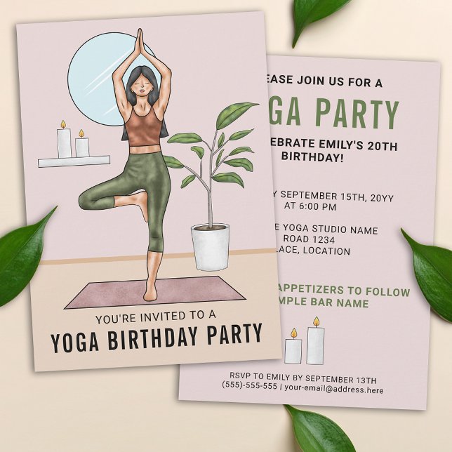 Invitación Fiesta de cumpleaños de yoga de mujer entrenadora  (Subido por el creador)