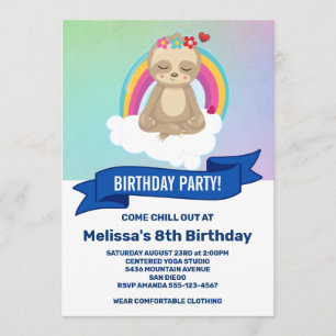 Invitación Fiesta de Cumpleaños de Yoga de Perezoso Meditando