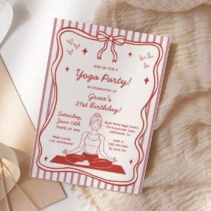 Invitación Fiesta de cumpleaños de yoga Pilates rosa Coquette