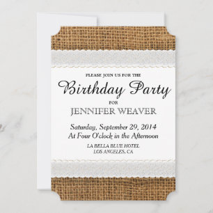 Invitación Fiesta de cumpleaños de Yute y Lace invita
