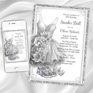 Invitación Fiesta de cumpleaños de zapatillas con vestido bri