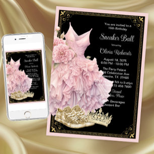 Invitación Fiesta de Cumpleaños de Zapatillas de Baile de Oro