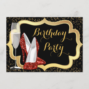 Invitación Fiesta de Cumpleaños de Zapato de Tacón Alto Rojo