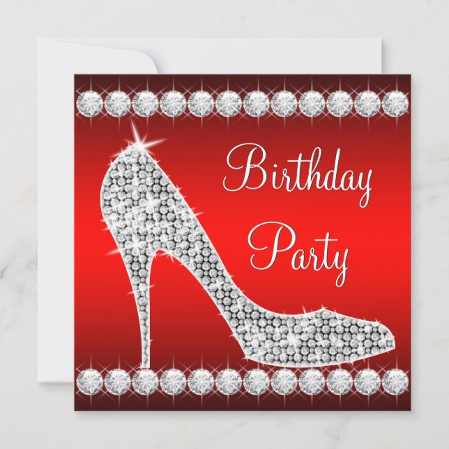 Invitación Fiesta de Cumpleaños de Zapato de Tacón Alto Rojo  (Anverso)