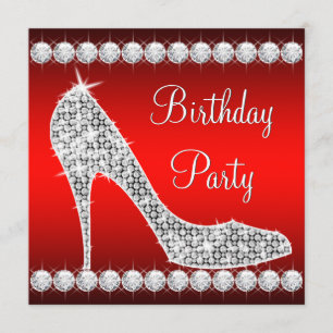 Invitación Fiesta de Cumpleaños de Zapato de Tacón Alto Rojo
