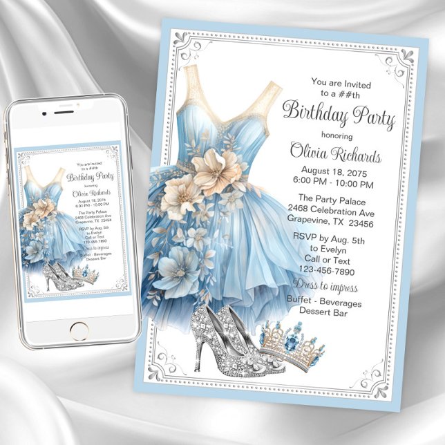 Invitación Fiesta de cumpleaños de zapatos de diamantes de Ce (Princess birthday party invitation. Instant download and printed invitations available.)