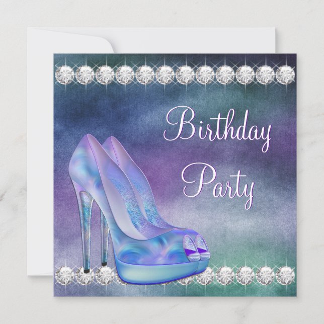 Invitación Fiesta de Cumpleaños de Zapatos de Tacón Alto Mora (Anverso)