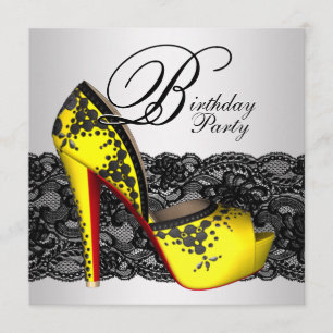 Invitación Fiesta de Cumpleaños de Zapatos de Tacón Alto Negr