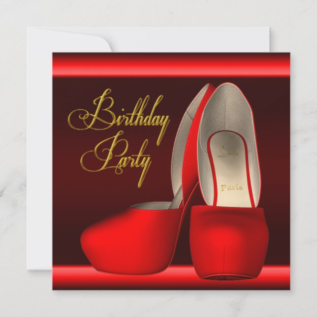Invitación Fiesta de cumpleaños de zapatos de tacón alto rojo (Anverso)