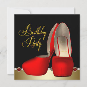 Invitación Fiesta de cumpleaños de zapatos de tacón alto rojo
